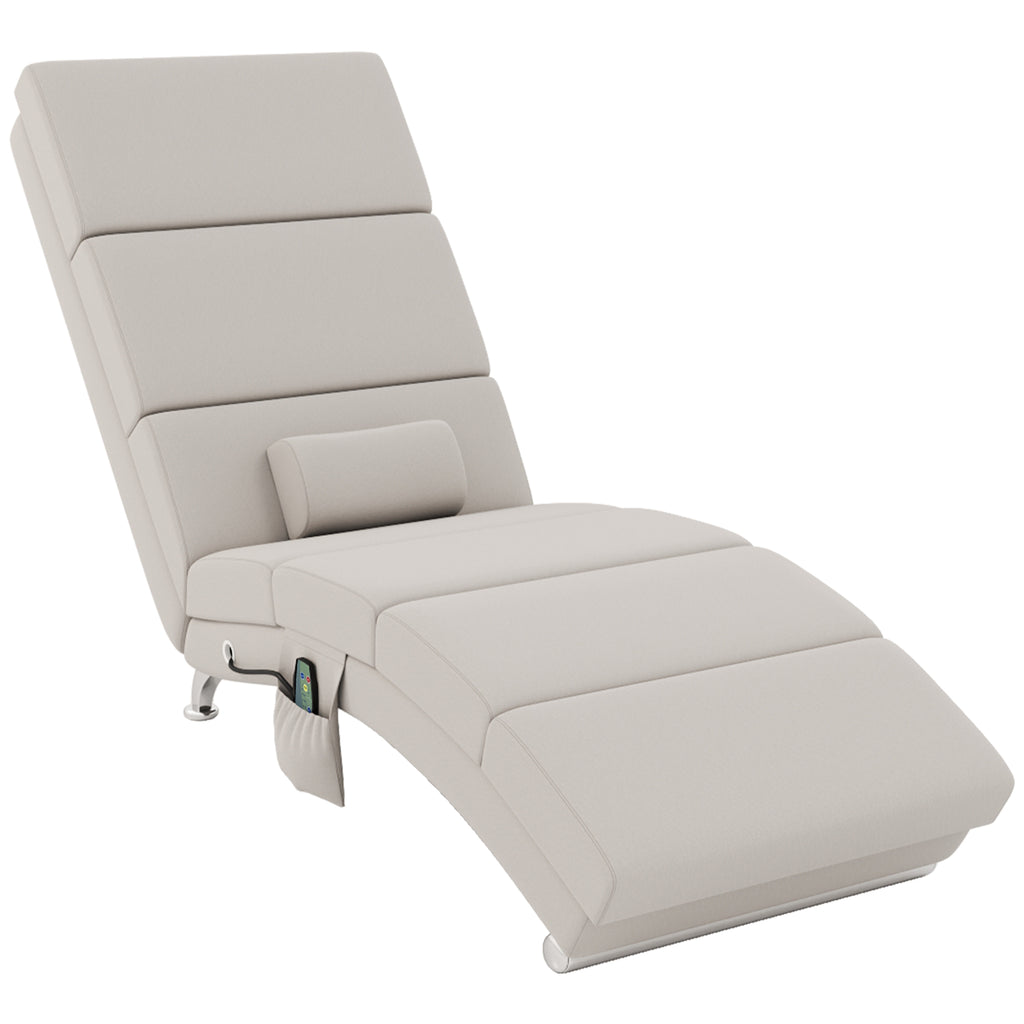 Fauteuil relax salon fauteuil de massage et chauffage meridienne avec télécommande et oreiller, tissu effet lin, crème