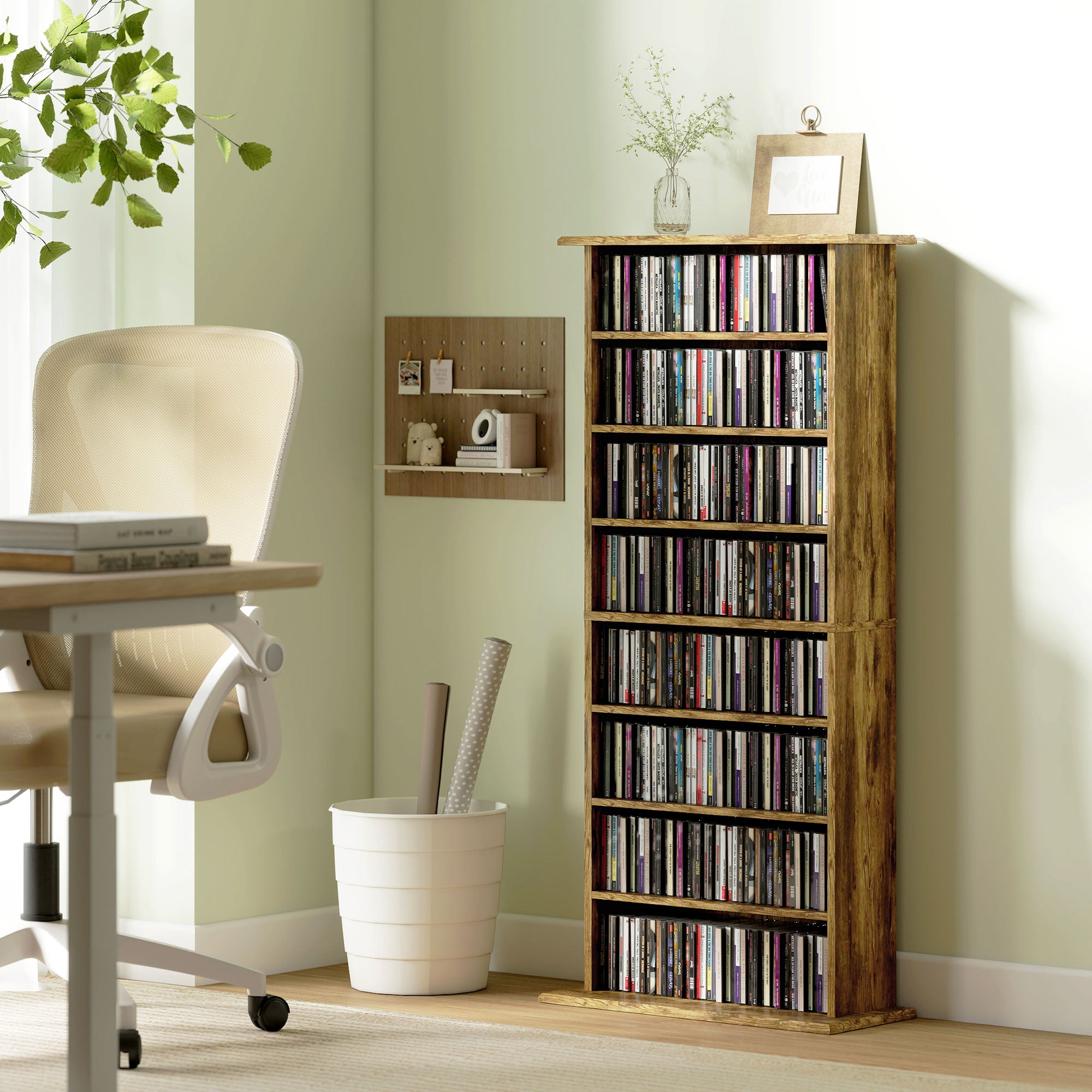 Rangements pour CD et DVD avec 8 compartiments et 6 étagères réglables, capacité max. 360 CD/185 DVD et Blu-ray, marron