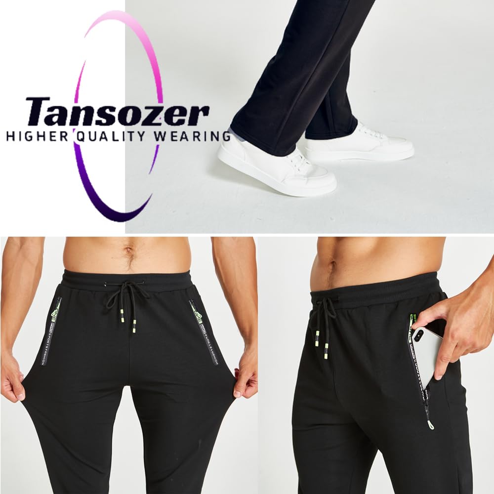 Tansozer Jogging Homme Pantalons de Survêtement Hommes Coton avec Poches Zippées