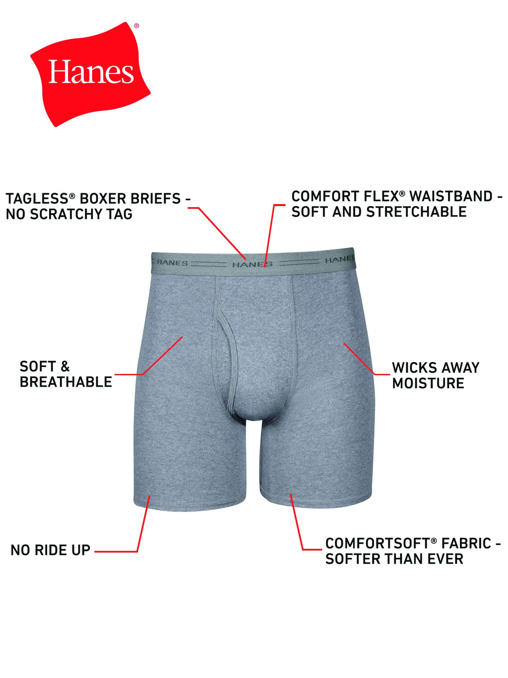 Lot Boxers Homme Hanes – Coton 100% Doux & Respirant