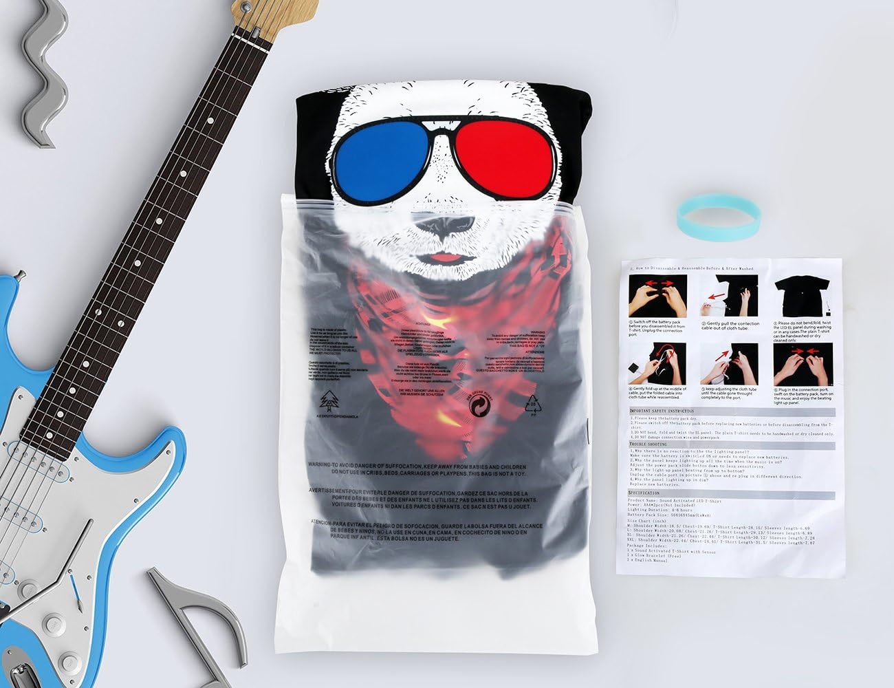 SOOOEC LED Light Up Sound T-Shirt for Party Hiphop Halloween Cosplay Birthday Gift