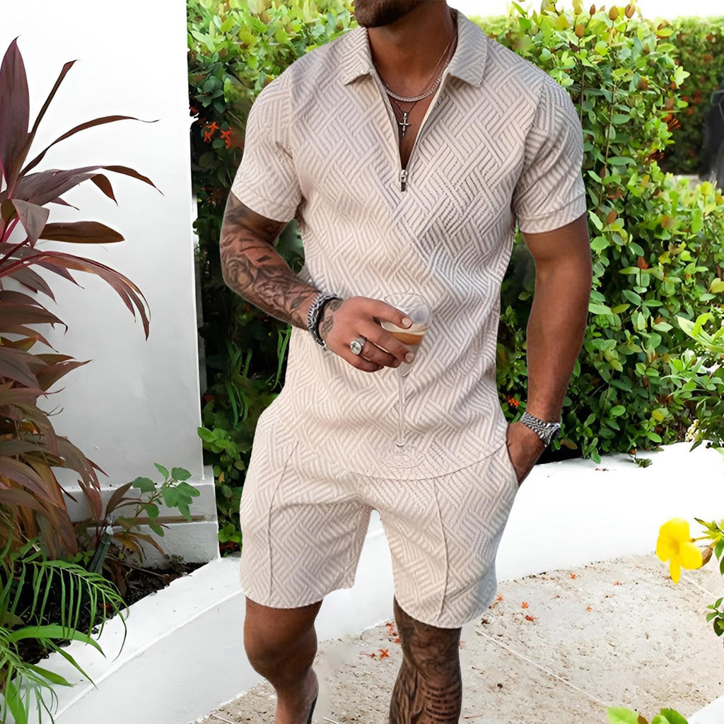amropi Homme Survêtement de Sport T-Shirt à Manches Courtes Fermeture éclair et Short Ensemble