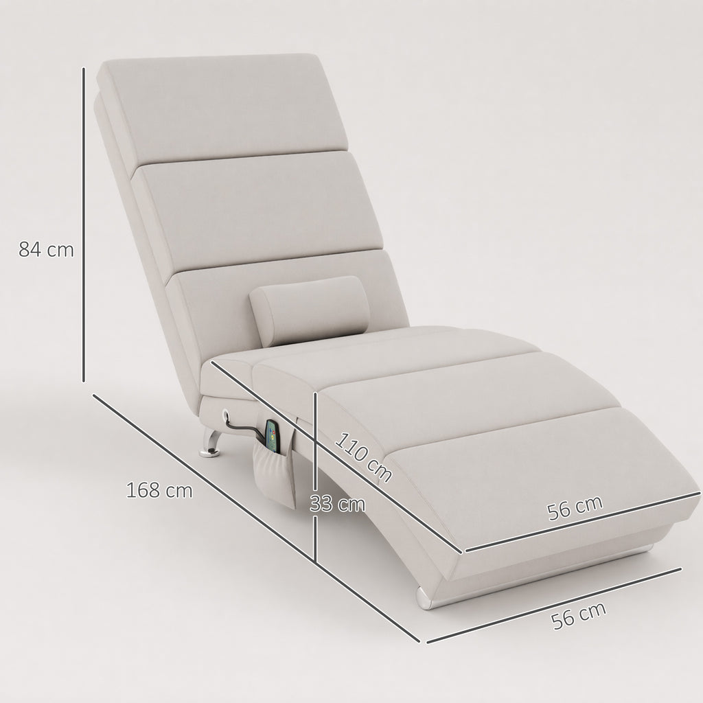 Fauteuil relax salon fauteuil de massage et chauffage meridienne avec télécommande et oreiller, tissu effet lin, crème