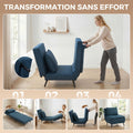 Fauteuil Convertible 1 Place, Fauteuil-Lit Clic-Clac 3 en 1 avec Dossier Réglable, Oreiller, Assise Large, Bleu