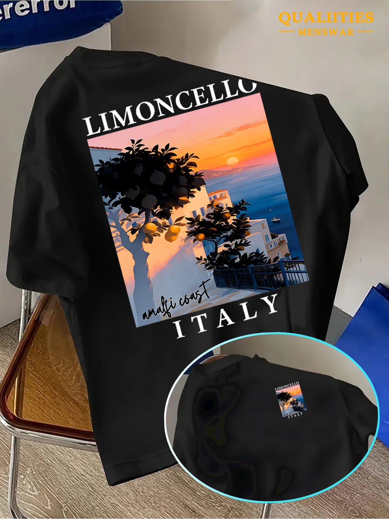 T-shirt Homme 100% Coton – Motif Citronnier & Coucher de Soleil