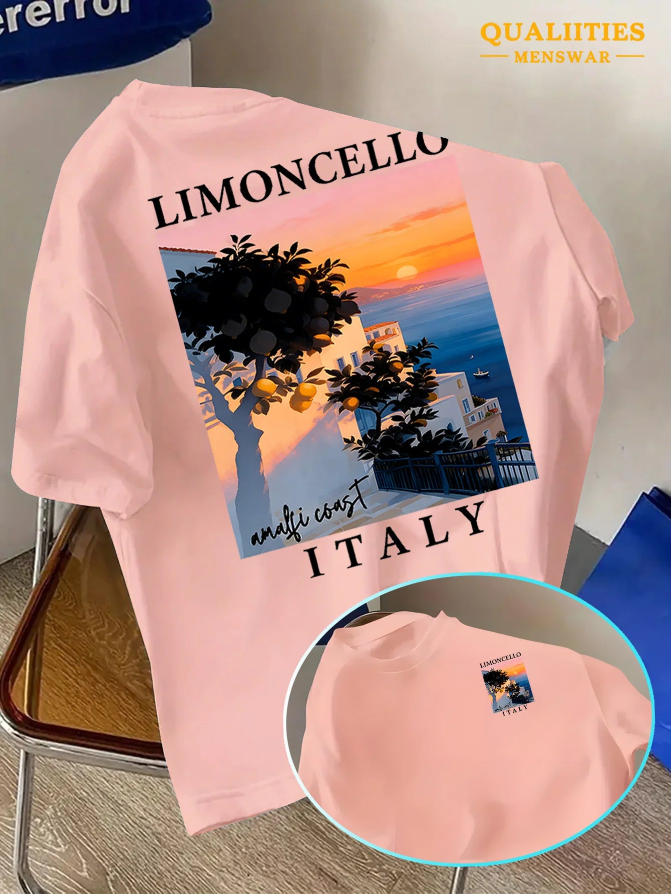 T-shirt Homme 100% Coton – Motif Citronnier & Coucher de Soleil