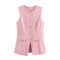 MUJER 2025 blanc gilet sans manches femmes bouton gilets d'été pour femmes veste rose gilet haut femmes Streetwear femmes gilet sur mesure