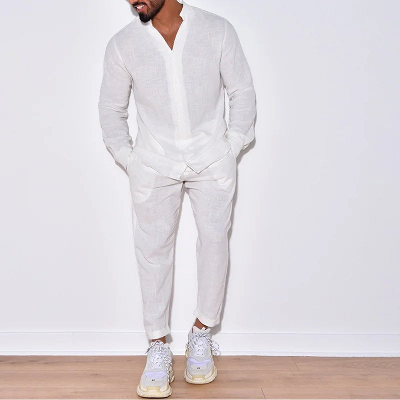 Ensemble Chemise & Pantalon Coton Homme – Coupe Relaxed, Élégance Naturelle