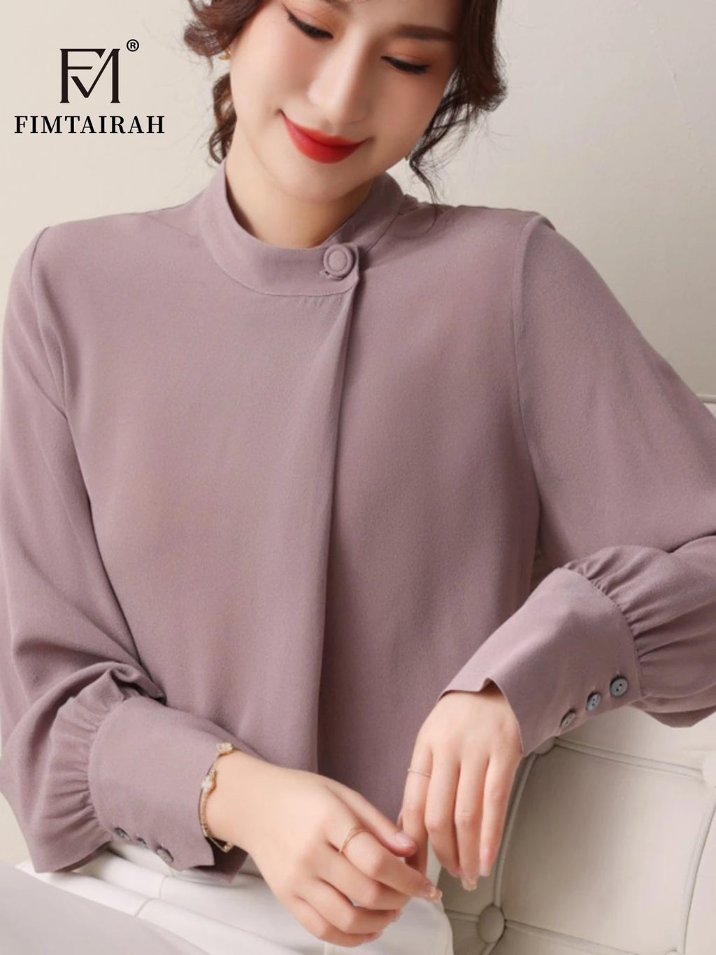Fimtairah 6A 100% chemise en soie femmes printemps/été couleur unie col rond T-shirt haut automne couleur unie Blouse dames