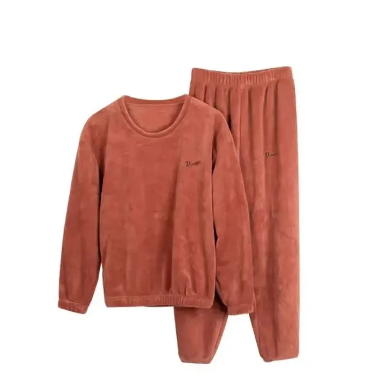Ensemble pyjama en velours corail pour femme, pantalon chaud, ample, vêtements de maison pour l'extérieur, surdimensionné, automne et hiver