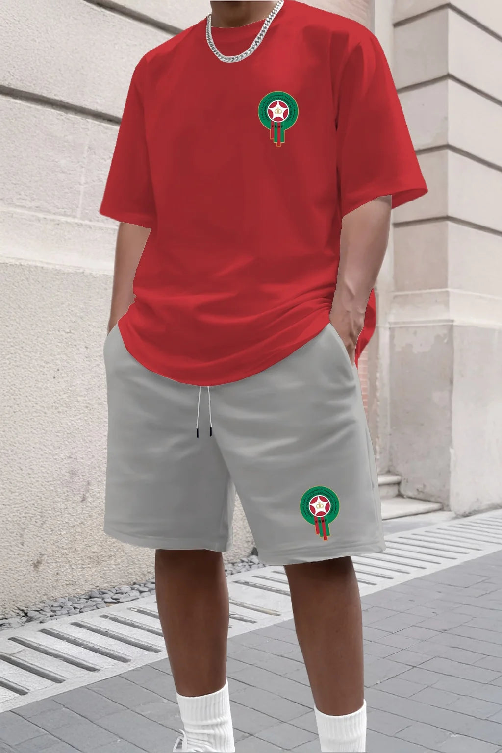 Ensemble deux pièces décontracté et tendance pour jeunes hommes, t-shirt à manches courtes et short imprimés pour l'été