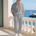 Ensemble américain en lin ample pour hommes, chemise hawaïenne fine Henry, pantalon à manches longues, pour les déplacements domicile, automne