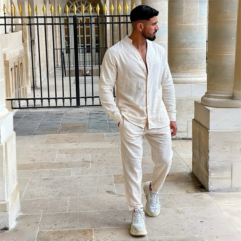 Ensemble Chemise & Pantalon Coton Homme – Coupe Relaxed, Élégance Naturelle