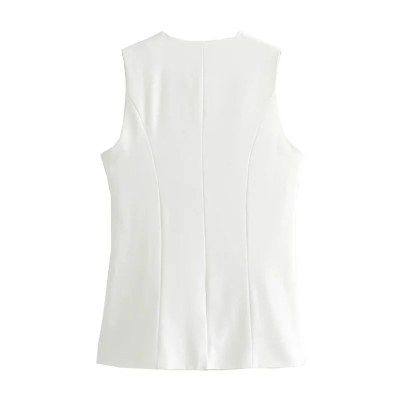 MUJER 2025 blanc gilet sans manches femmes bouton gilets d'été pour femmes veste rose gilet haut femmes Streetwear femmes gilet sur mesure