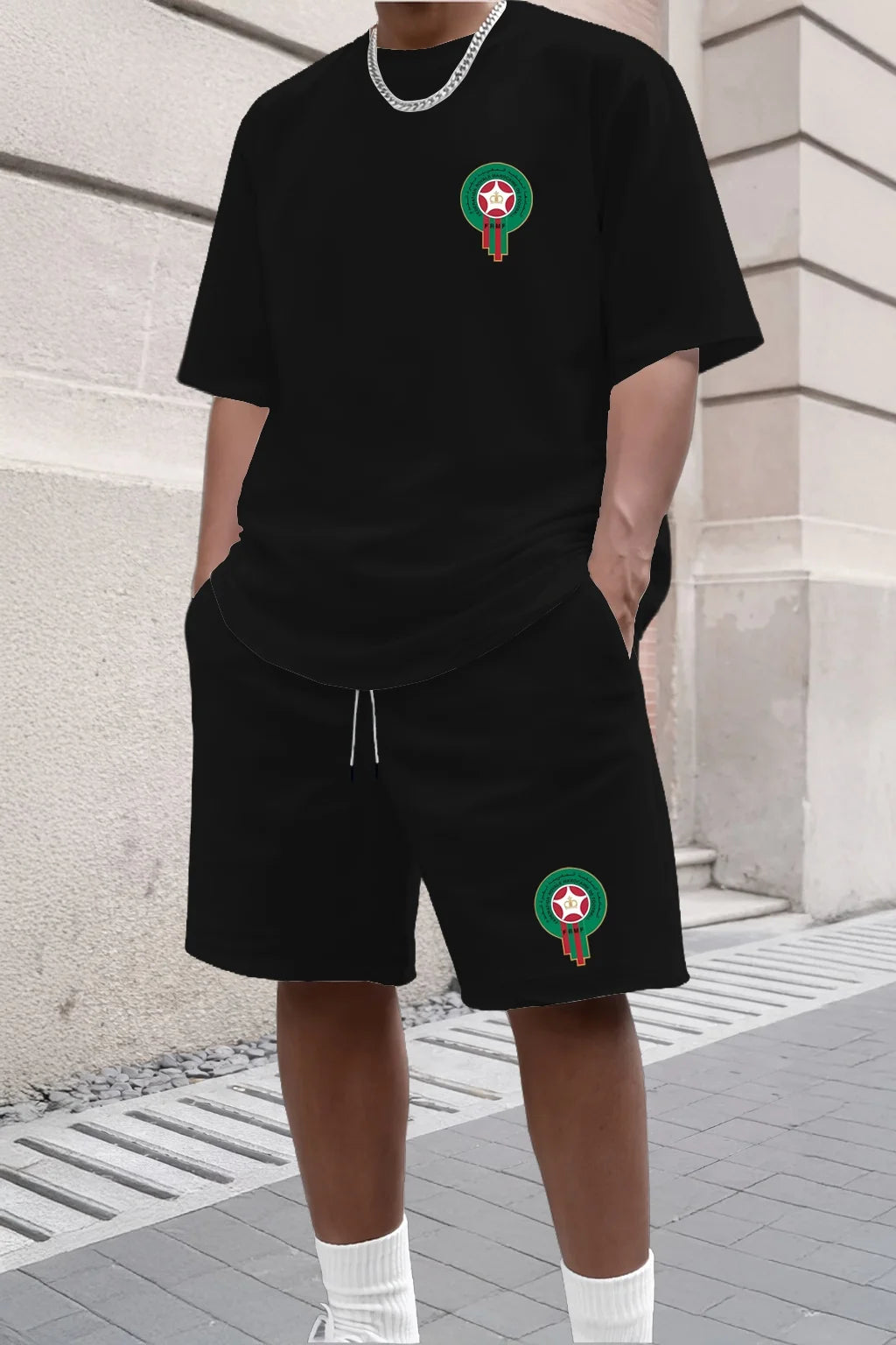 Ensemble deux pièces décontracté et tendance pour jeunes hommes, t-shirt à manches courtes et short imprimés pour l'été