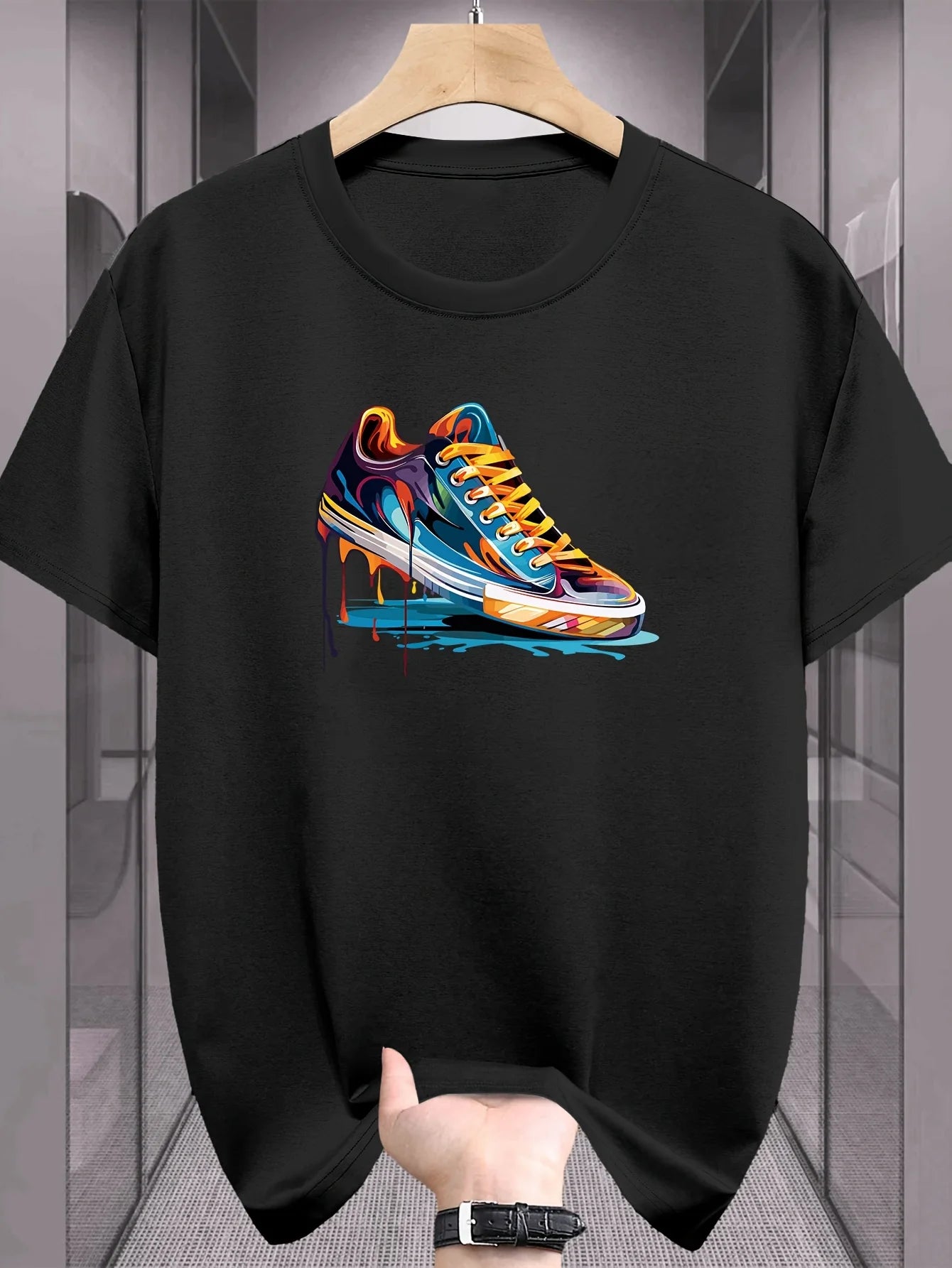 T-shirt pour homme en coton 100% à la mode estivale, coupe ample, col rond, manches courtes, avec motif imprimé