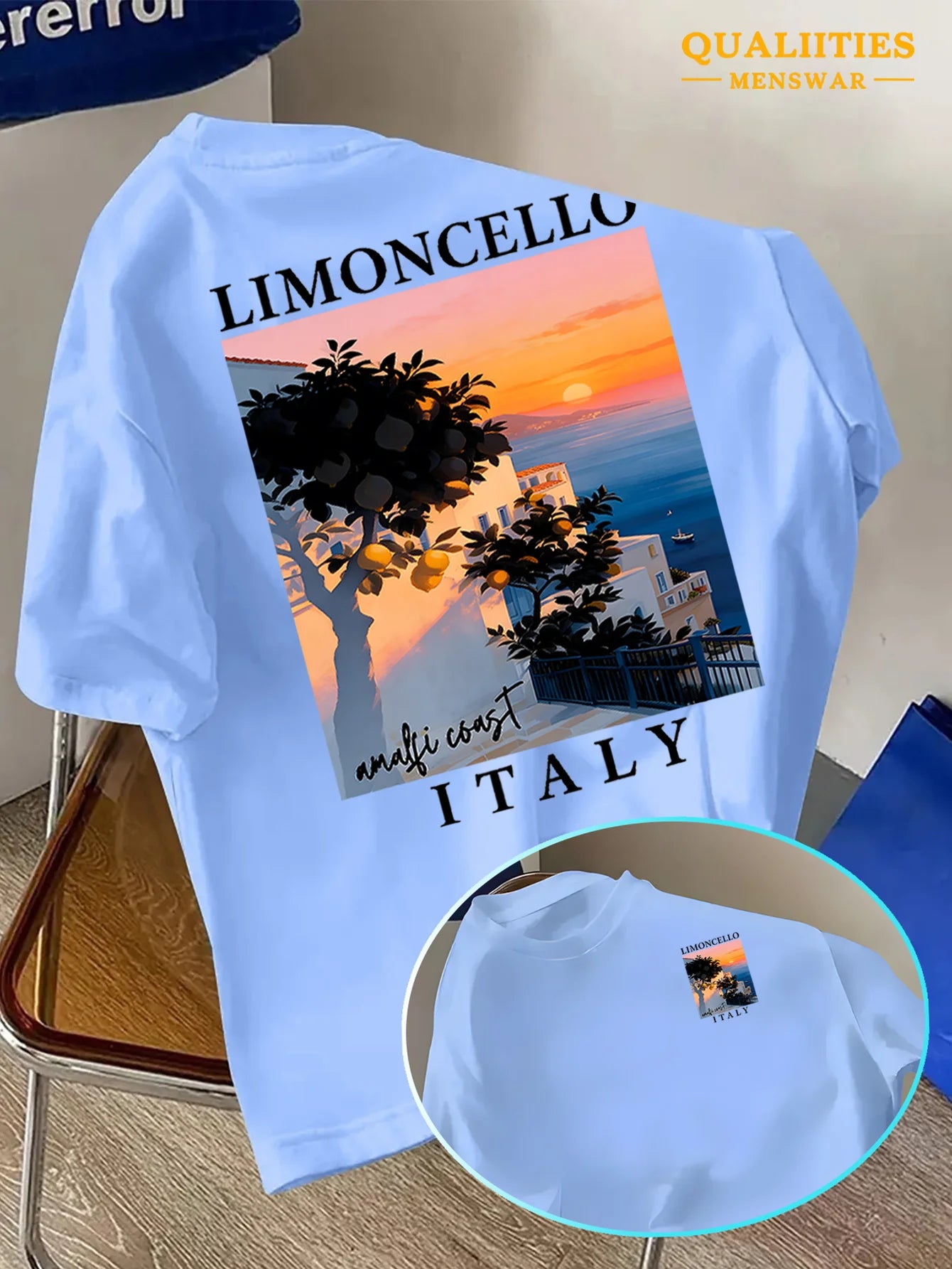 T-shirt Homme 100% Coton – Motif Citronnier & Coucher de Soleil