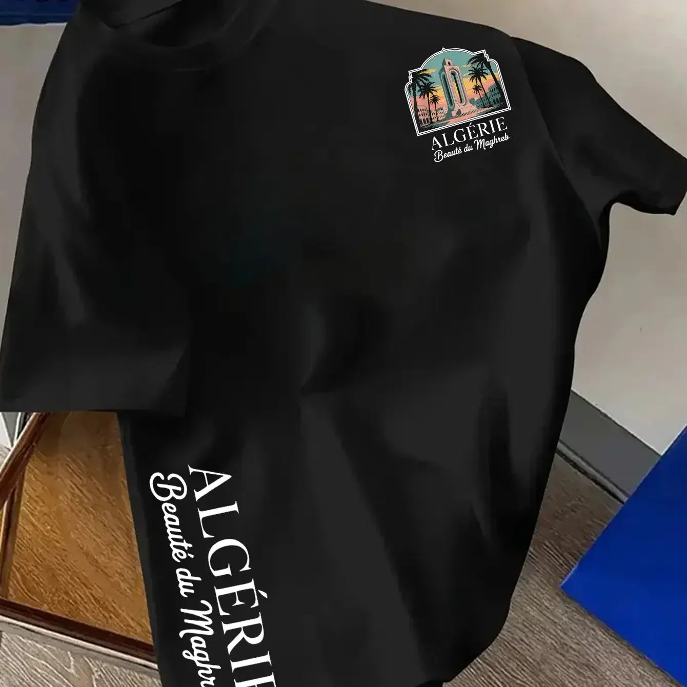 T-shirt algérien 100 % coton pour homme 2026 – Motif urbain nord-africain simple, col rond décontracté, manches courtes, style streetwear