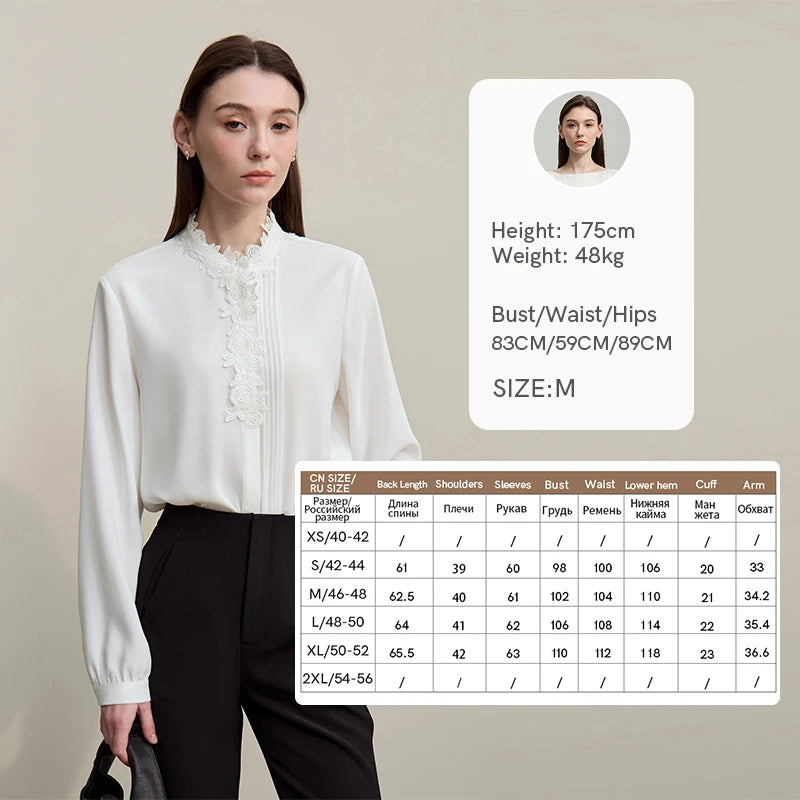 Chemisier Amii en Chiffon 2026 Nouvelle Collection Automne – Blouse Élégante Plissée à Dentelle pour Femme, Boutons Cachés, Style Commuter 12641075