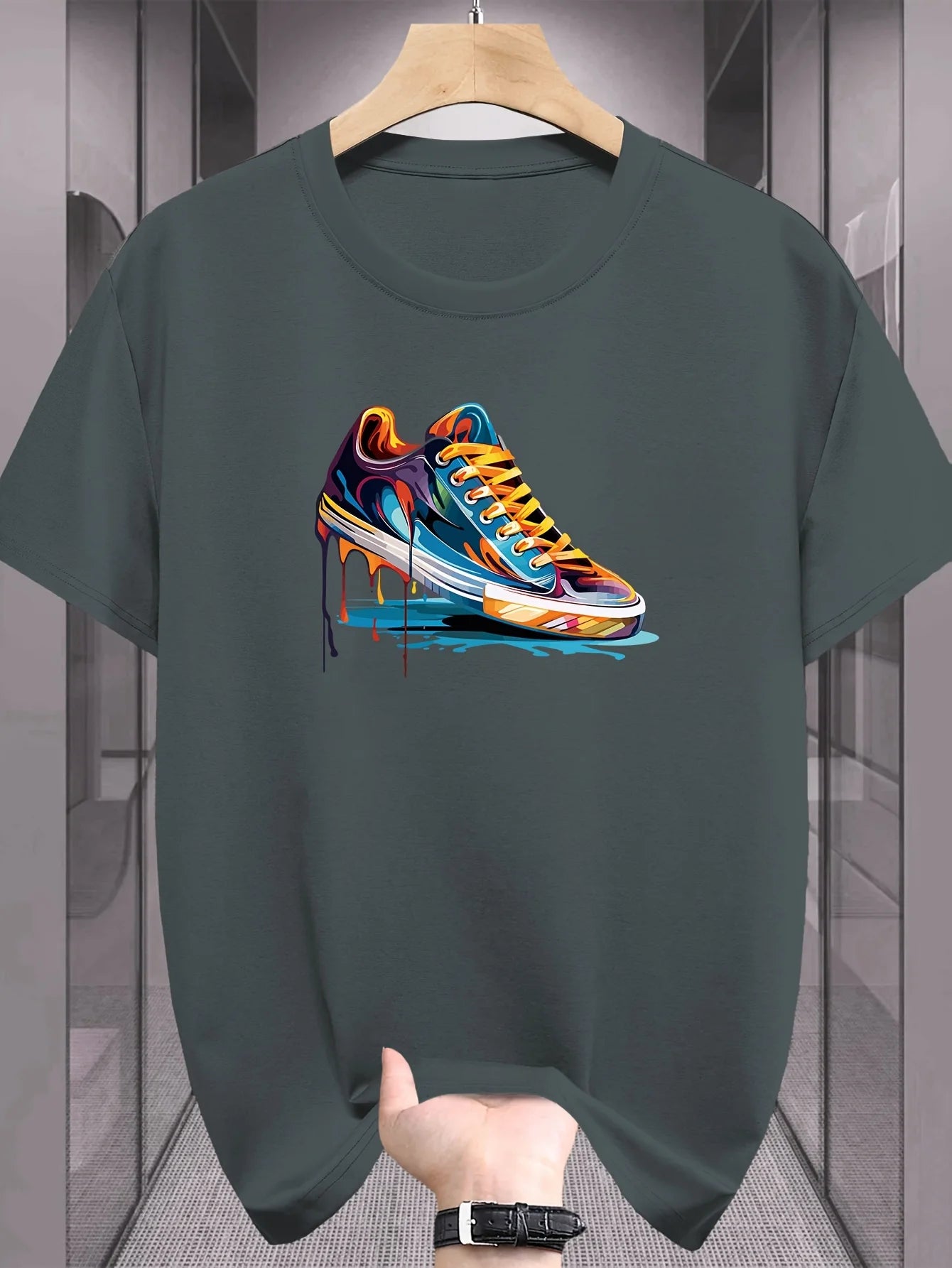 T-shirt pour homme en coton 100% à la mode estivale, coupe ample, col rond, manches courtes, avec motif imprimé