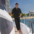 Ensemble Homme Style Yacht – Col Montant, Haut & Pantalon Ample