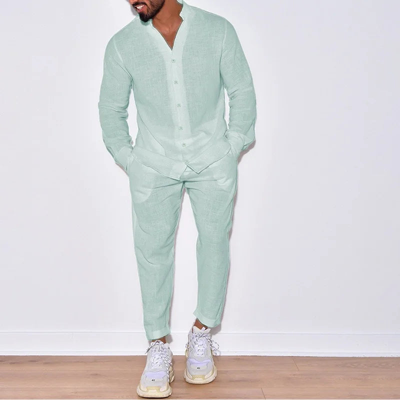 Ensemble Chemise & Pantalon Coton Homme – Coupe Relaxed, Élégance Naturelle