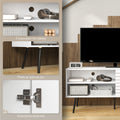 Meuble TV pour télévision jusqu'à 65 pouces avec 2 compartiments ouverts et 1 étagère réglable 145x38x65 cm Blanc