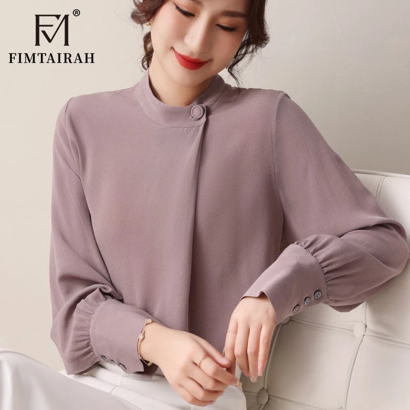 Fimtairah 6A 100% chemise en soie femmes printemps/été couleur unie col rond T-shirt haut automne couleur unie Blouse dames
