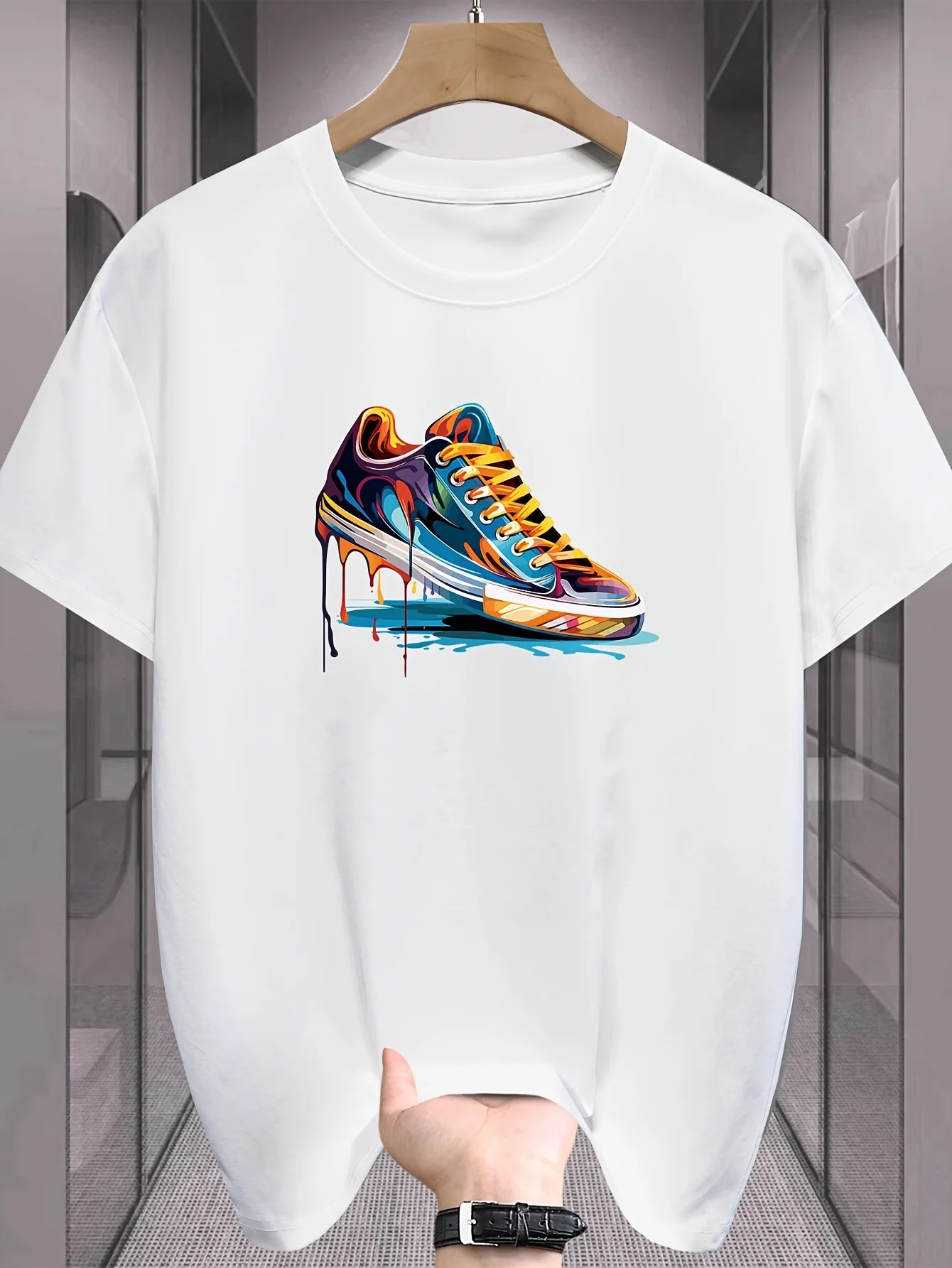T-shirt pour homme en coton 100% à la mode estivale, coupe ample, col rond, manches courtes, avec motif imprimé