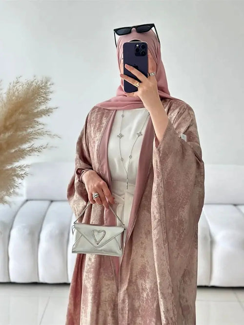 Abayas-Robe musulmane de luxe en satin brillant pour femmes, kimono ouvert, abaya, Eid, chauve-souris, Dubaï, vêtements islamiques, caftan marocain