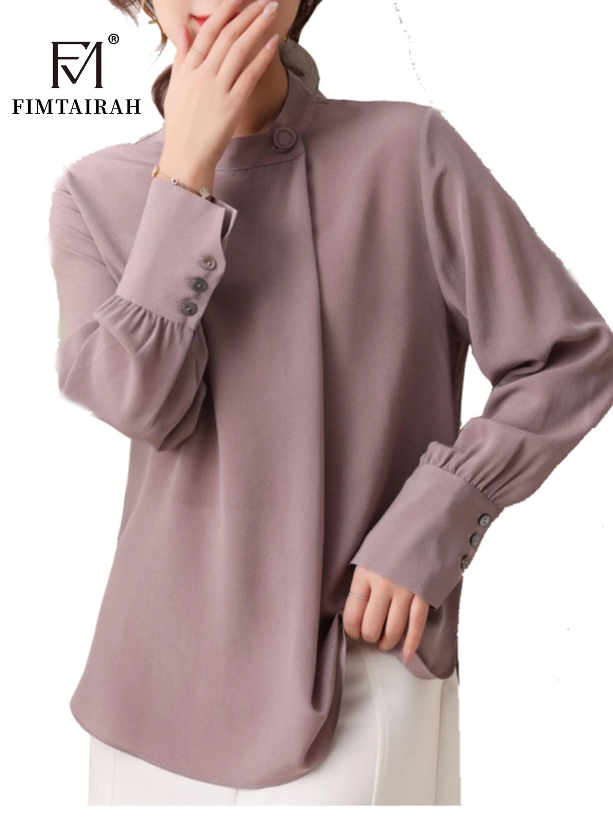 Fimtairah 6A 100% chemise en soie femmes printemps/été couleur unie col rond T-shirt haut automne couleur unie Blouse dames