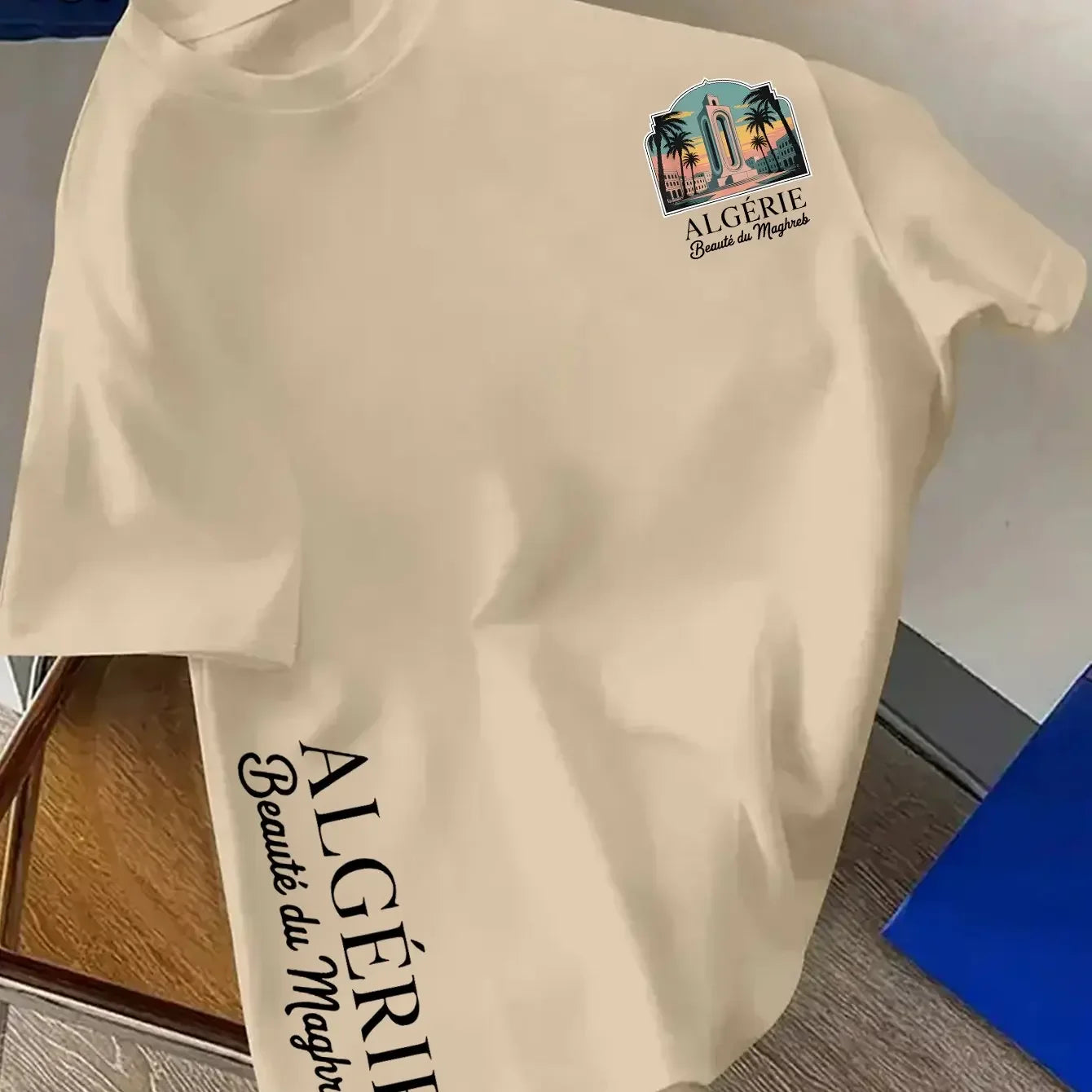 T-shirt algérien 100 % coton pour homme 2026 – Motif urbain nord-africain simple, col rond décontracté, manches courtes, style streetwear