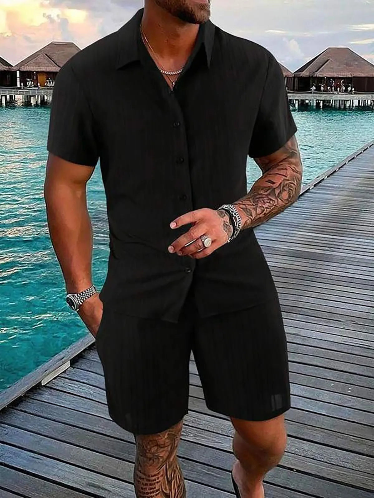 Ensemble Sport Homme – Polo & Short Assortis, Coupe Ample