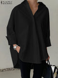 ZANZEA Chemisier blanc oversize pour femme, col rabattu, manches longues, boutonné, coupe asymétrique, couleur unie, collection automne 2026, style streetwear