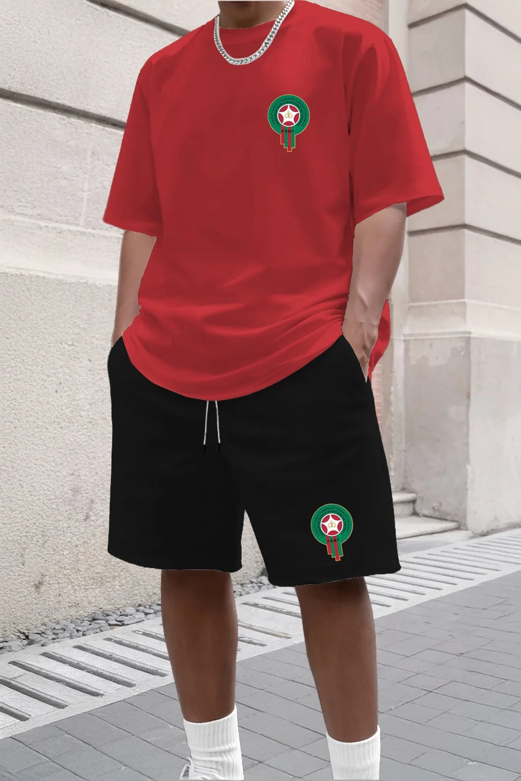 Ensemble deux pièces décontracté et tendance pour jeunes hommes, t-shirt à manches courtes et short imprimés pour l'été