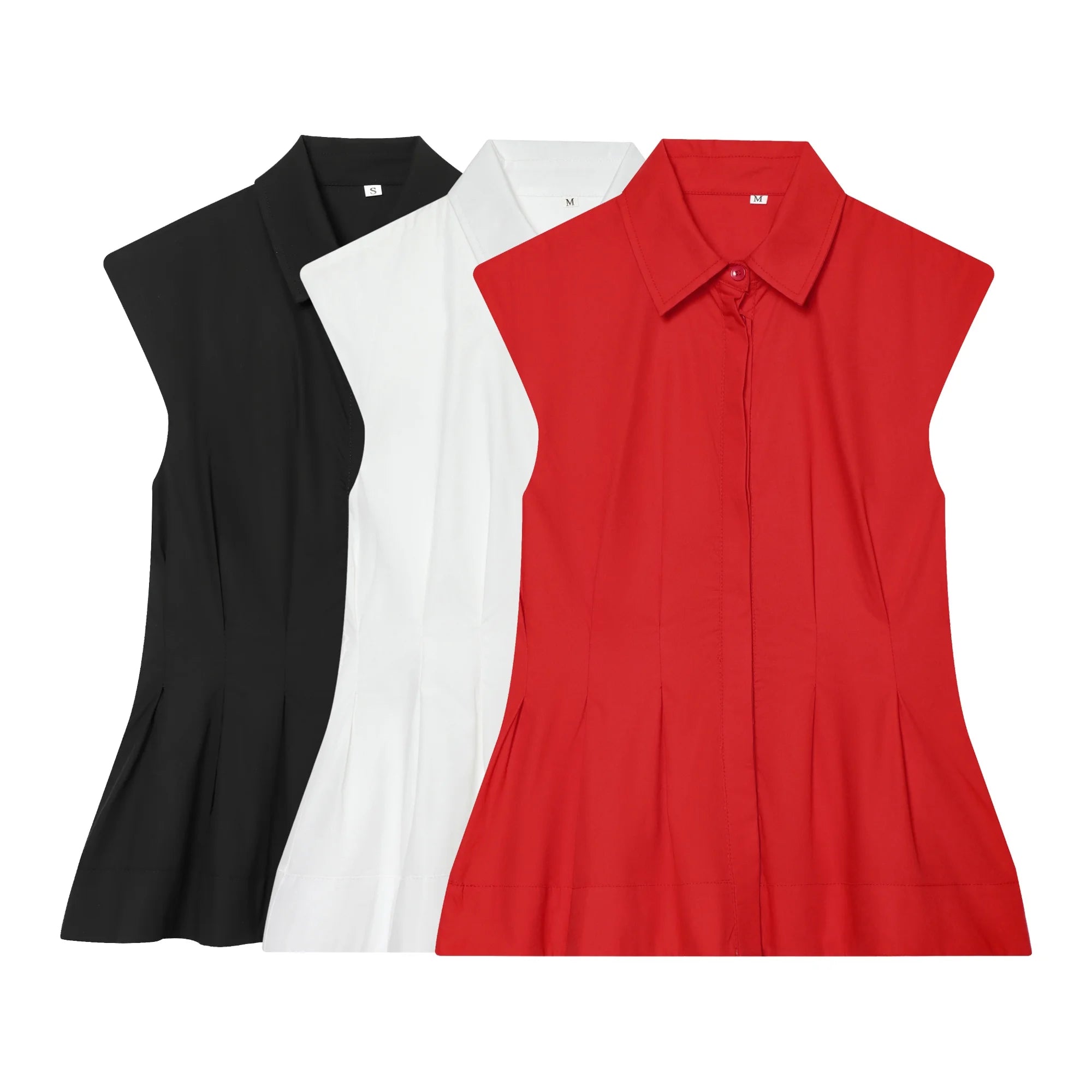 Chemisier plissé chic et élégant pour femme, sans manches, col rabattu, simple boutonnage, nouvelle collection été