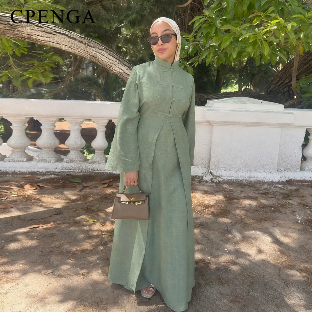 Ramadan deux pièces arabe modeste Abaya ensemble pour les femmes musulmanes élégant dubaï plaine Cardigan et tenue intérieure nouvelle Robe caftan turquie