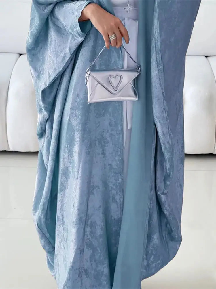 Abayas-Robe musulmane de luxe en satin brillant pour femmes, kimono ouvert, abaya, Eid, chauve-souris, Dubaï, vêtements islamiques, caftan marocain