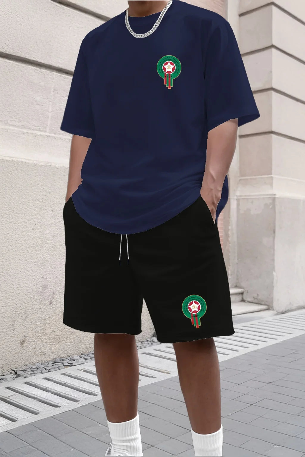 Ensemble deux pièces décontracté et tendance pour jeunes hommes, t-shirt à manches courtes et short imprimés pour l'été