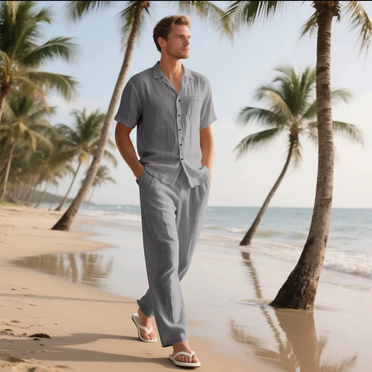Ensemble Lin Homme – Chemise & Pantalon Summer Beach 2025