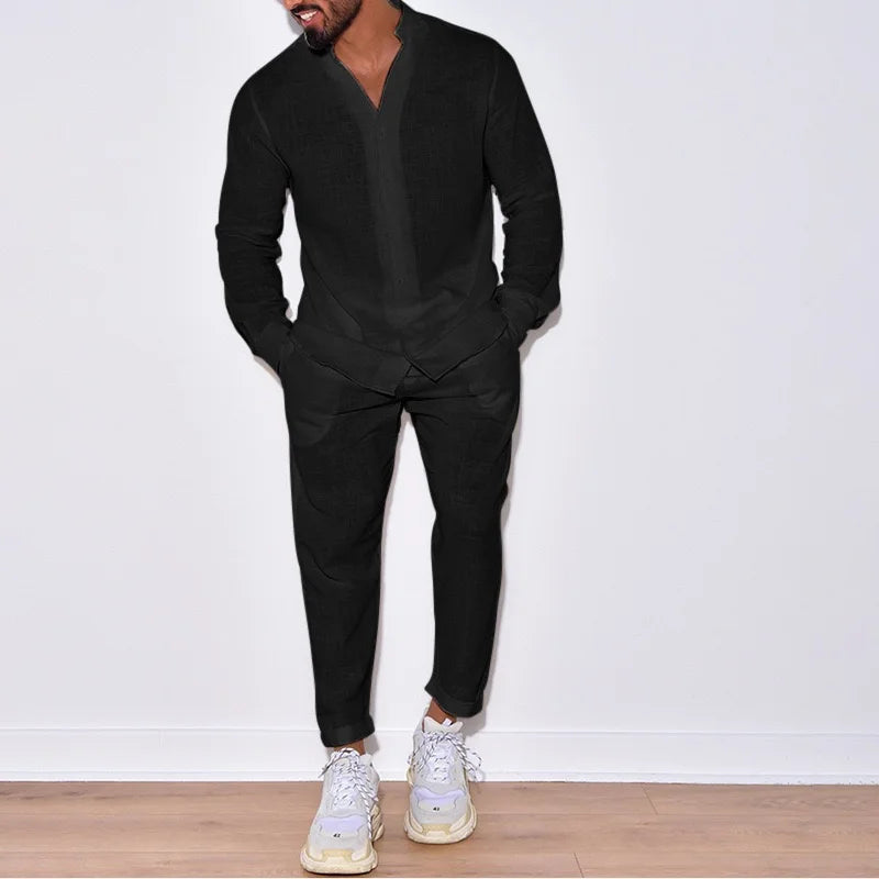 Ensemble Chemise & Pantalon Coton Homme – Coupe Relaxed, Élégance Naturelle
