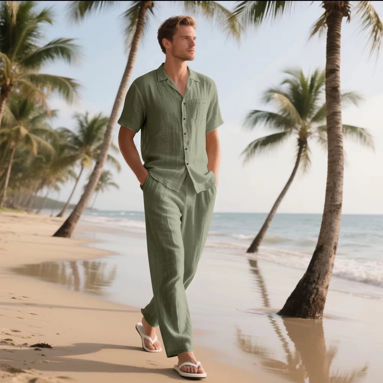 Ensemble Lin Homme – Chemise & Pantalon Summer Beach 2025