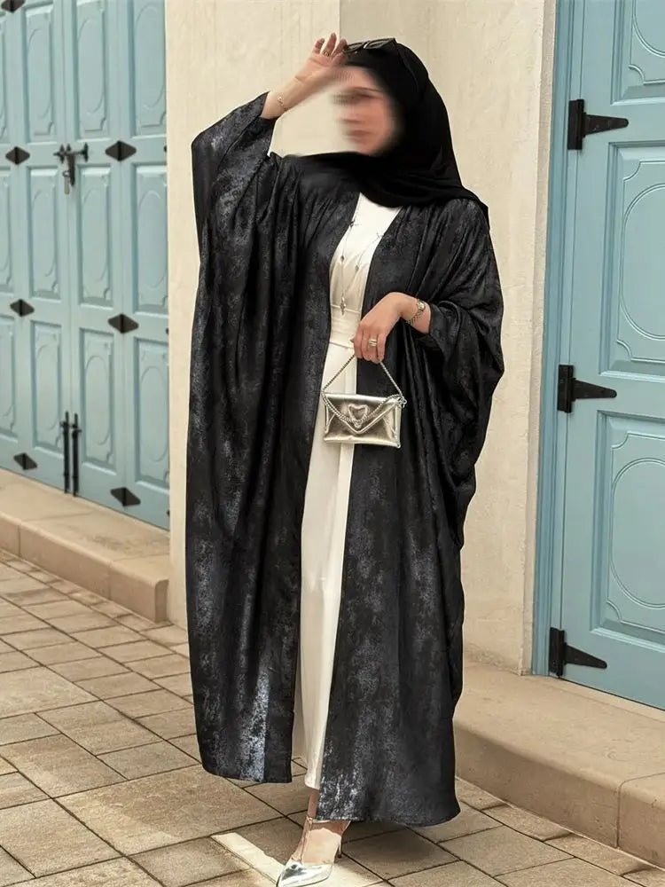Abayas-Robe musulmane de luxe en satin brillant pour femmes, kimono ouvert, abaya, Eid, chauve-souris, Dubaï, vêtements islamiques, caftan marocain