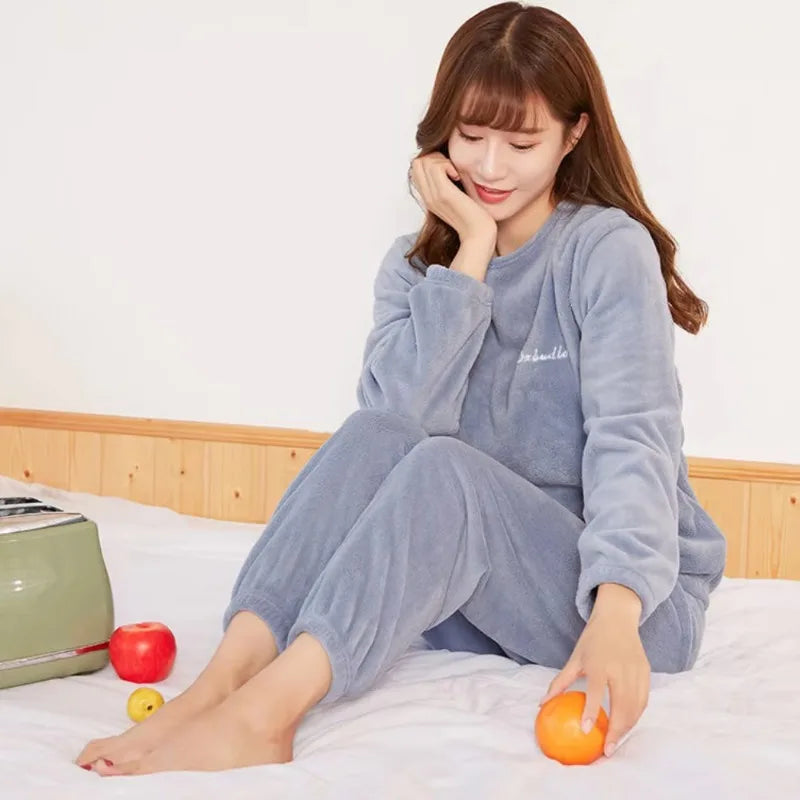 Ensemble pyjama en velours corail pour femme, pantalon chaud, ample, vêtements de maison pour l'extérieur, surdimensionné, automne et hiver