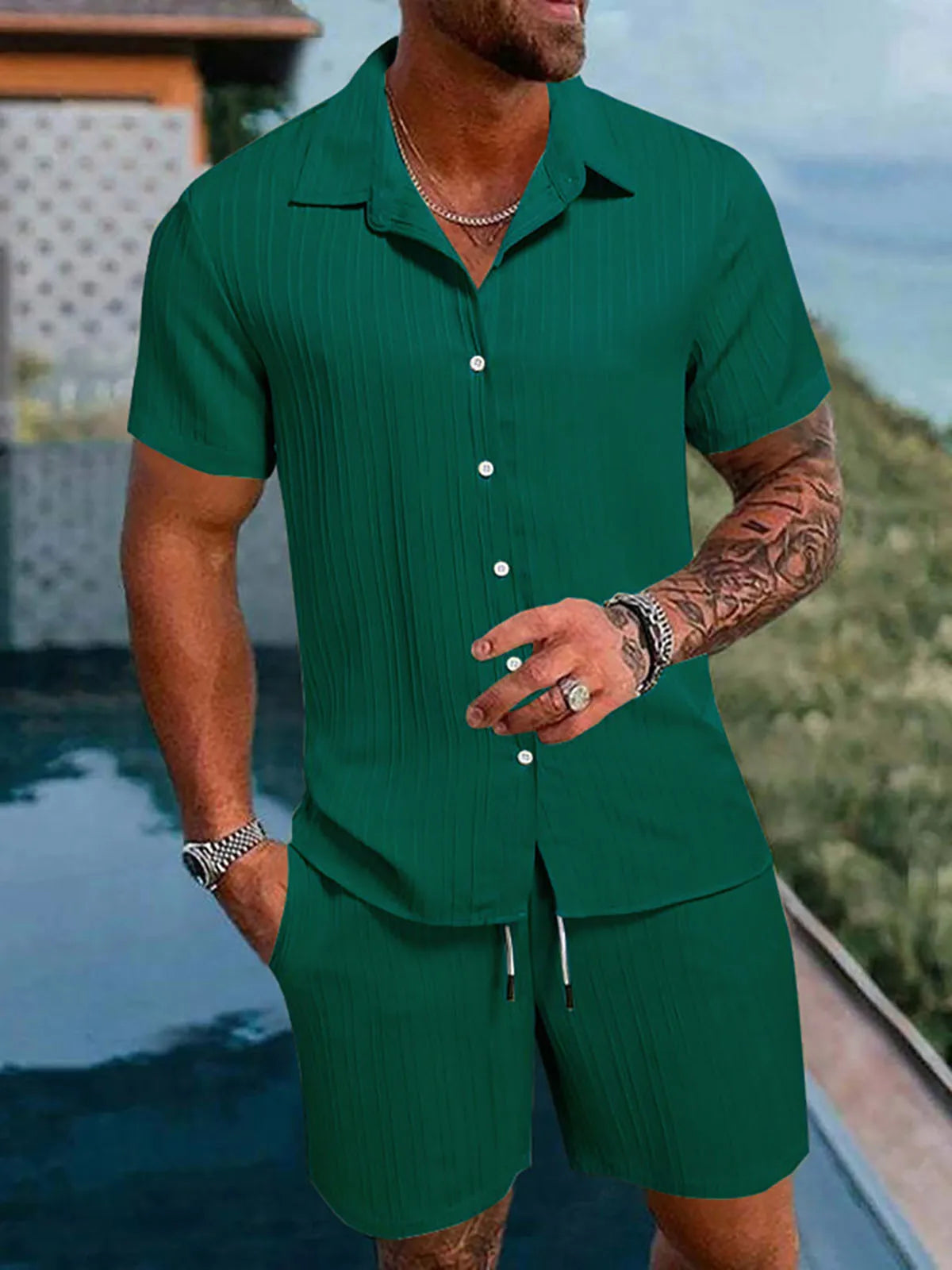 Ensemble Sport Homme – Polo & Short Assortis, Coupe Ample