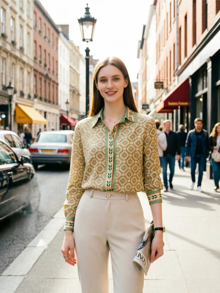 Nouvelles chemises élégantes pour femmes de bureau, chemisiers imprimés tendance pour femmes, hauts à manches longues, Blusas Mujer
