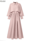 Ensembles modestes pour femmes musulmanes, 2 pièces, robe et chemisier poncho, tenues hijab ZANZEA pour le Ramadan, ensembles 2 pièces, hauts à manches longues