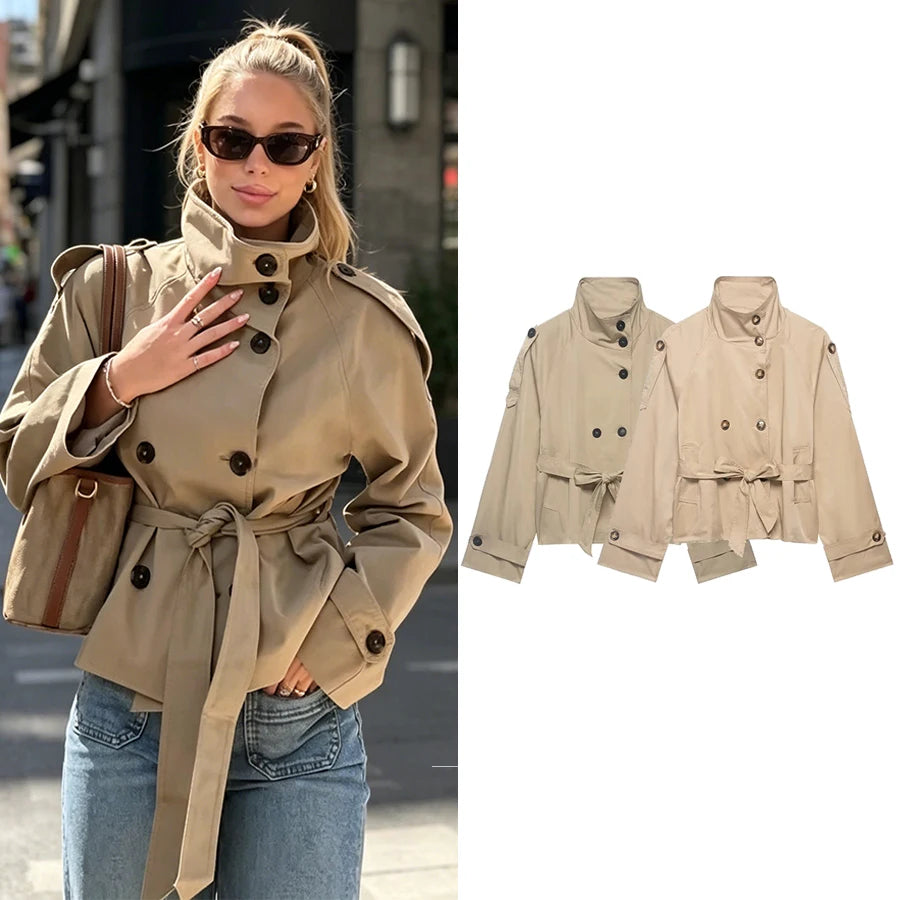 Trench Court Double Boutonnage Femme – Style Vintage Urbain