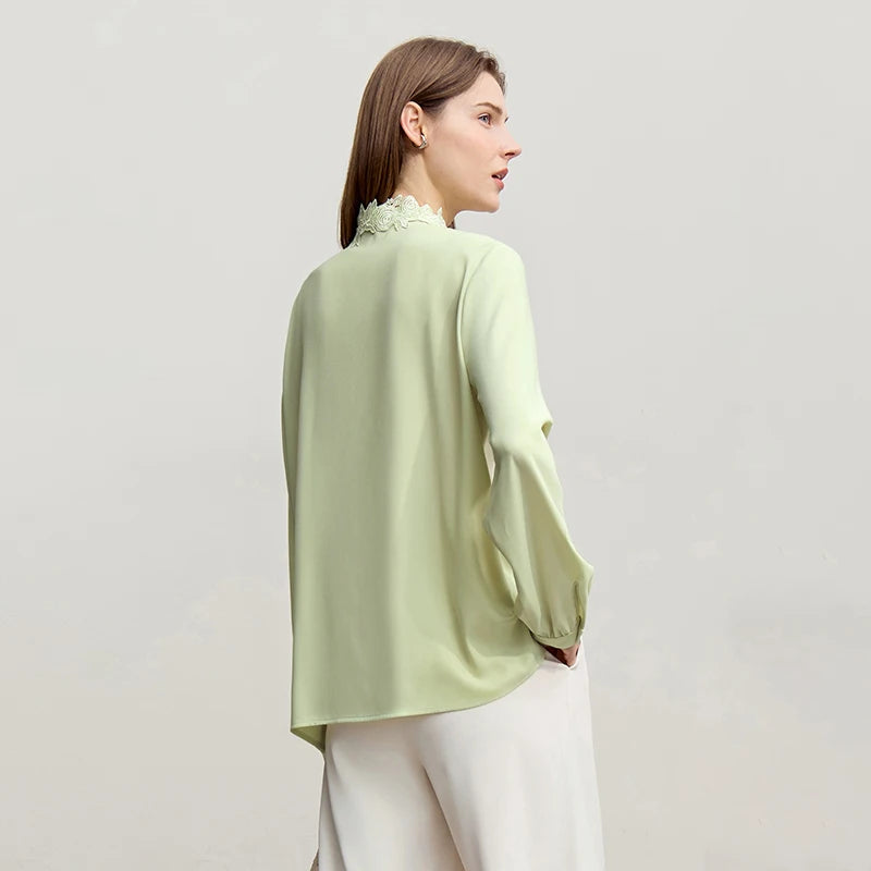Chemisier Amii en Chiffon 2026 Nouvelle Collection Automne – Blouse Élégante Plissée à Dentelle pour Femme, Boutons Cachés, Style Commuter 12641075