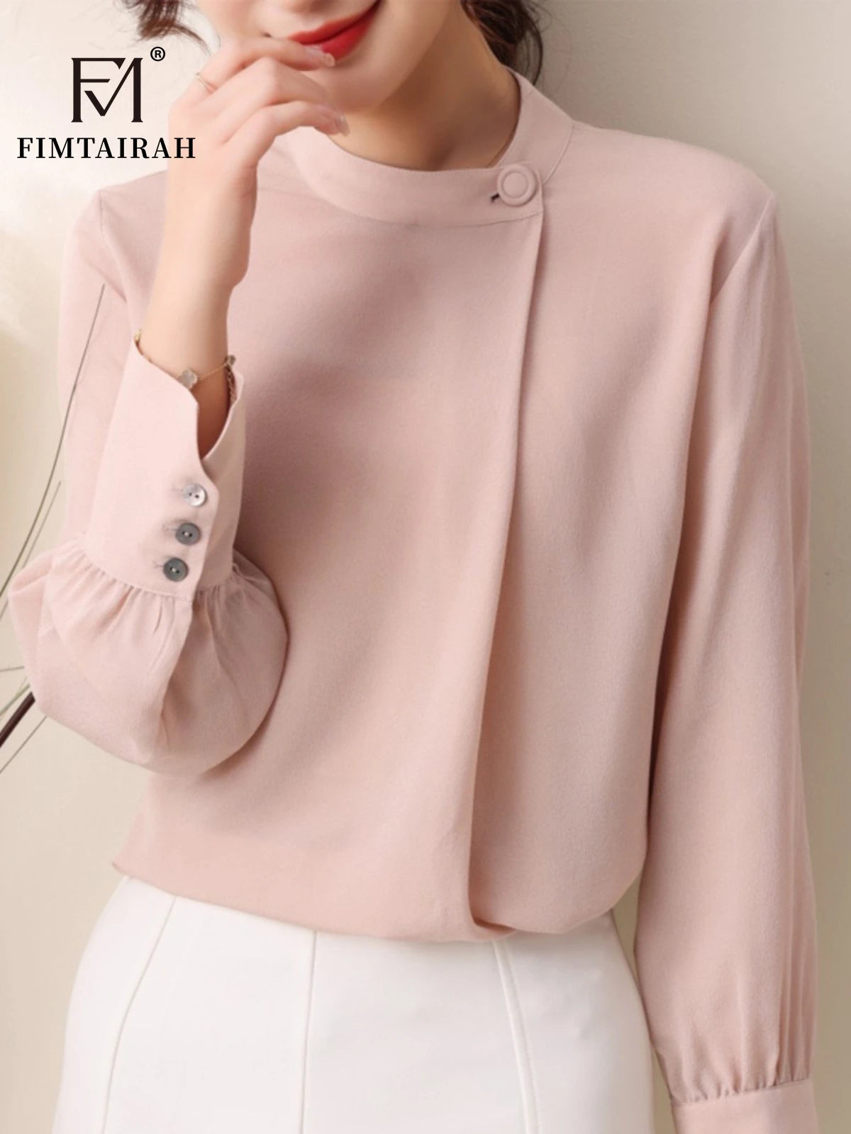 Fimtairah 6A 100% chemise en soie femmes printemps/été couleur unie col rond T-shirt haut automne couleur unie Blouse dames